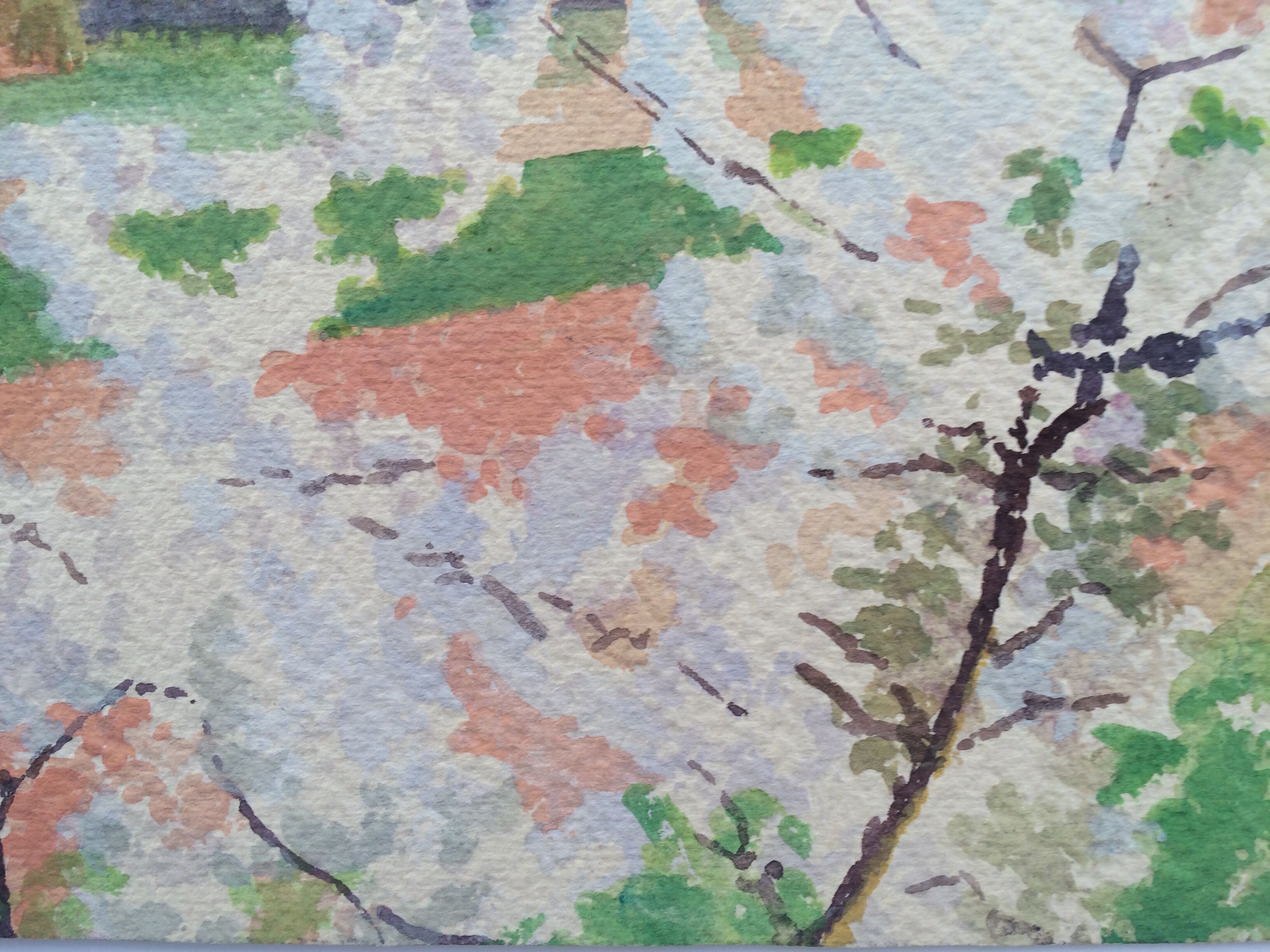 Cherry blossom branch. Gouache on signed paper