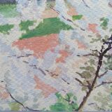 Cherry blossom branch. Gouache on signed paper