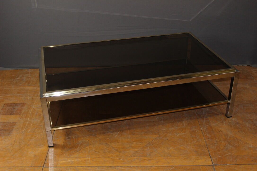 Table basse à double plateaux en chrome et doré vers 1970