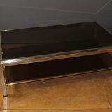 Coffee table with double trays in chrome and gold around 1970