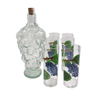 Bottle and vintage glasses grapes