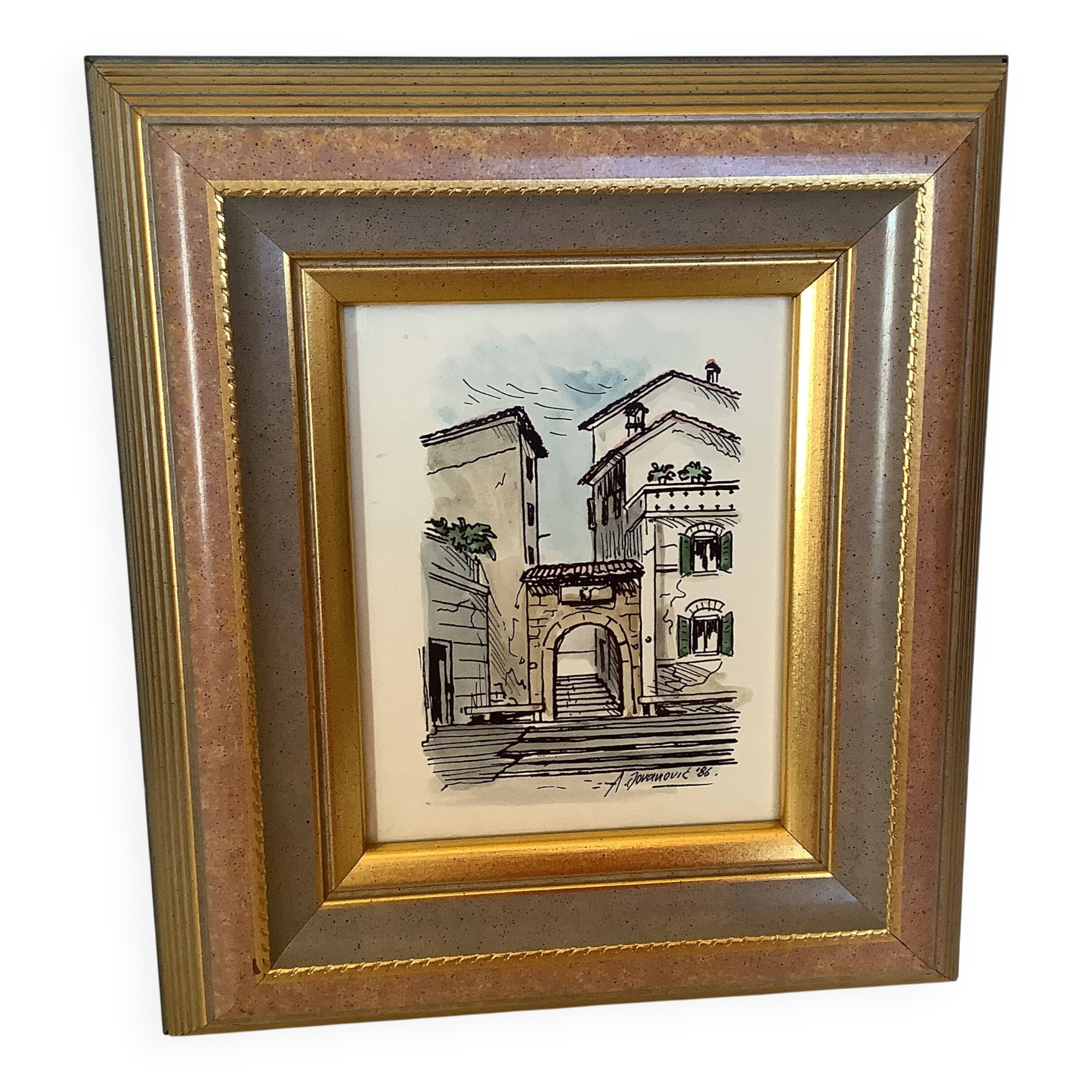 Watercolour painting signed village view