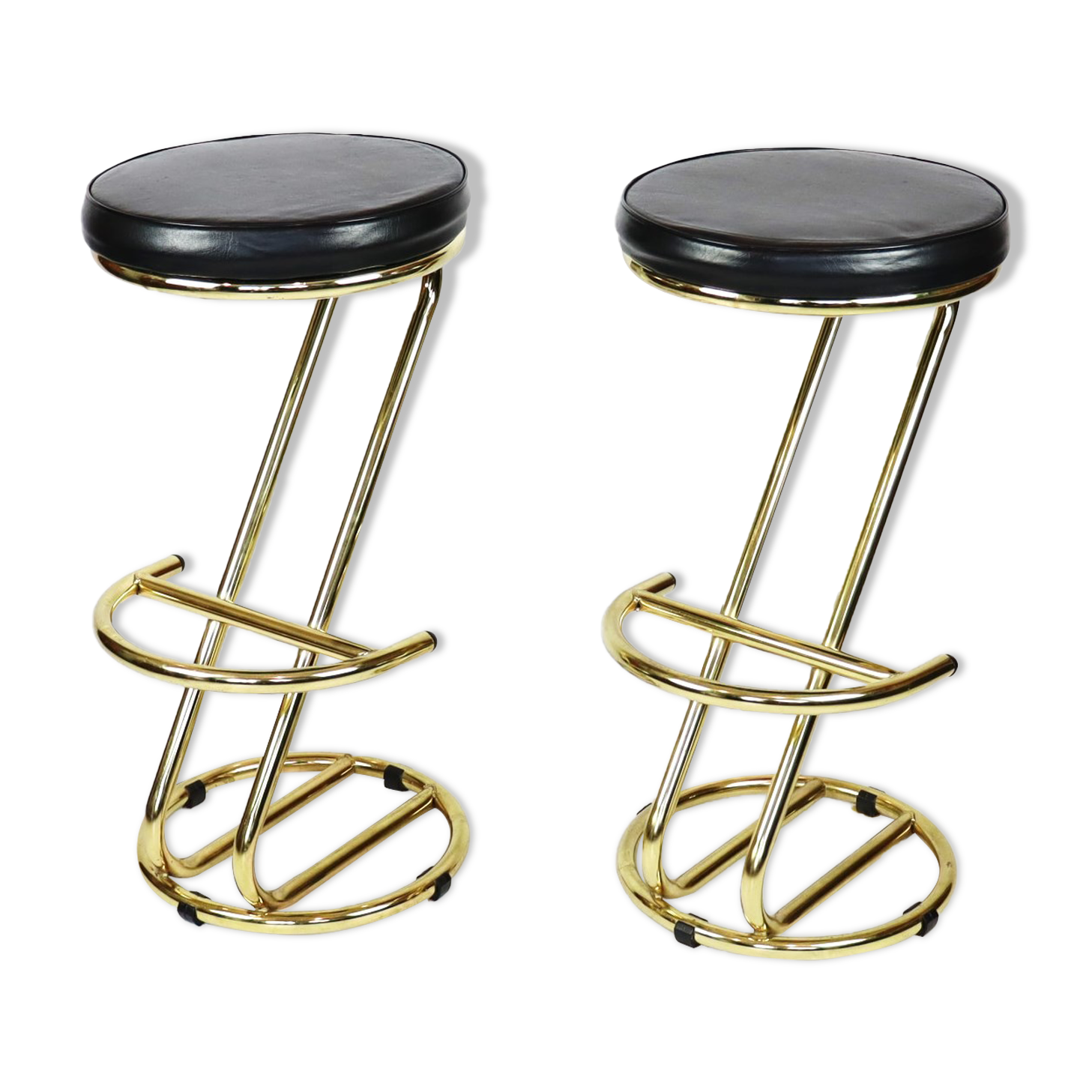 Pair of high brass stools