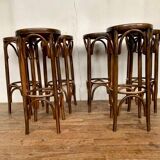 Série de 6 anciens tabourets de bar bistrot en bois courbé vintage