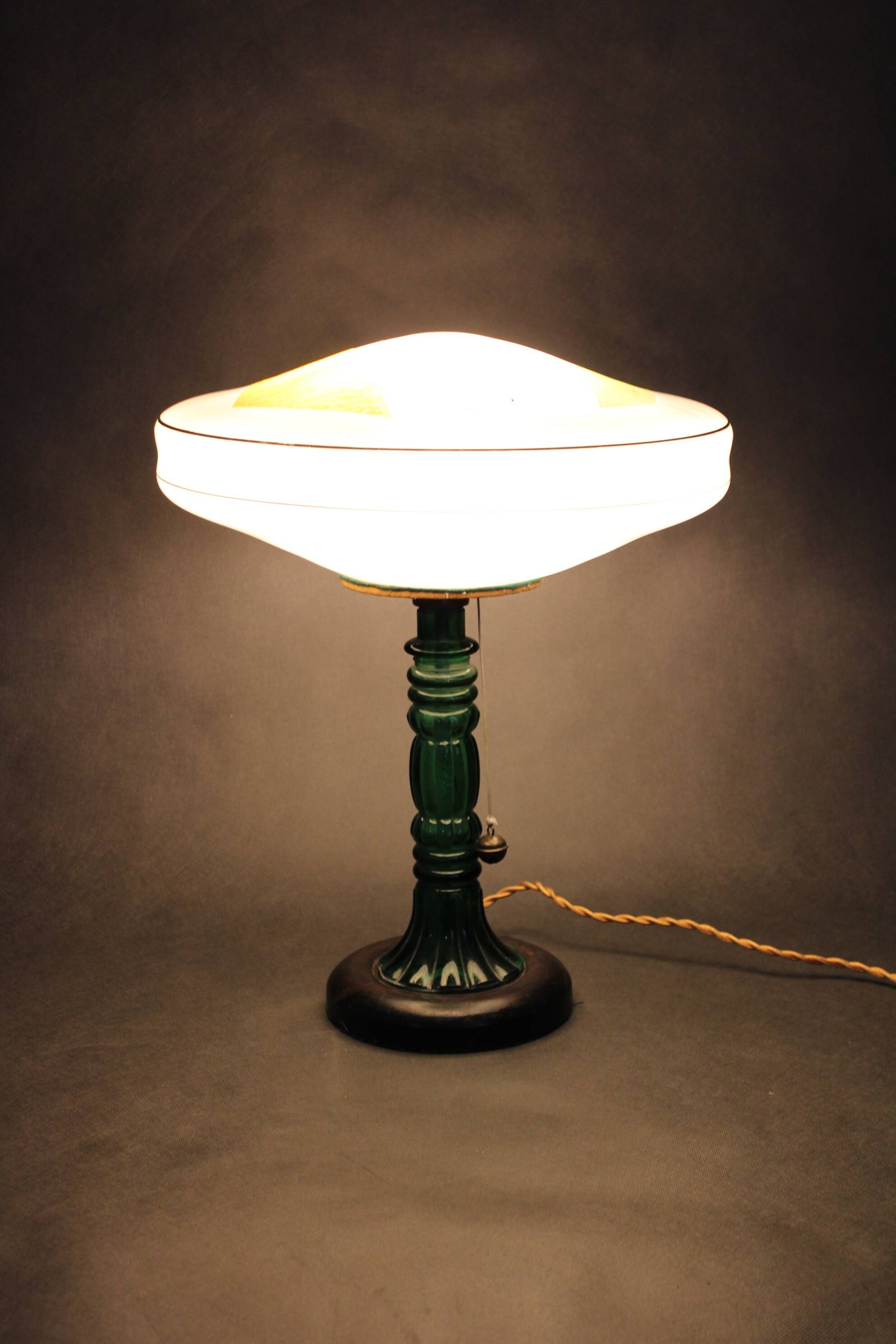 1940s Restored Glass Table Lamp with Glass Shade