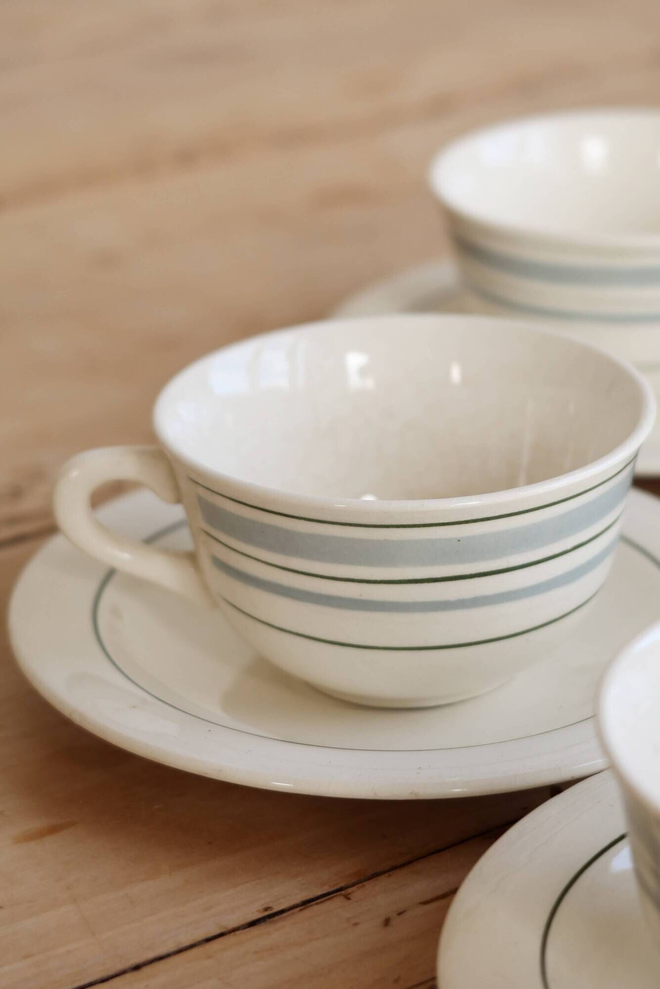 Vintage ceramic coffee cups Salins geometric pattern
