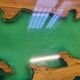 Vintage 1970 side table in green epoxy resin & solid oak 70s raw