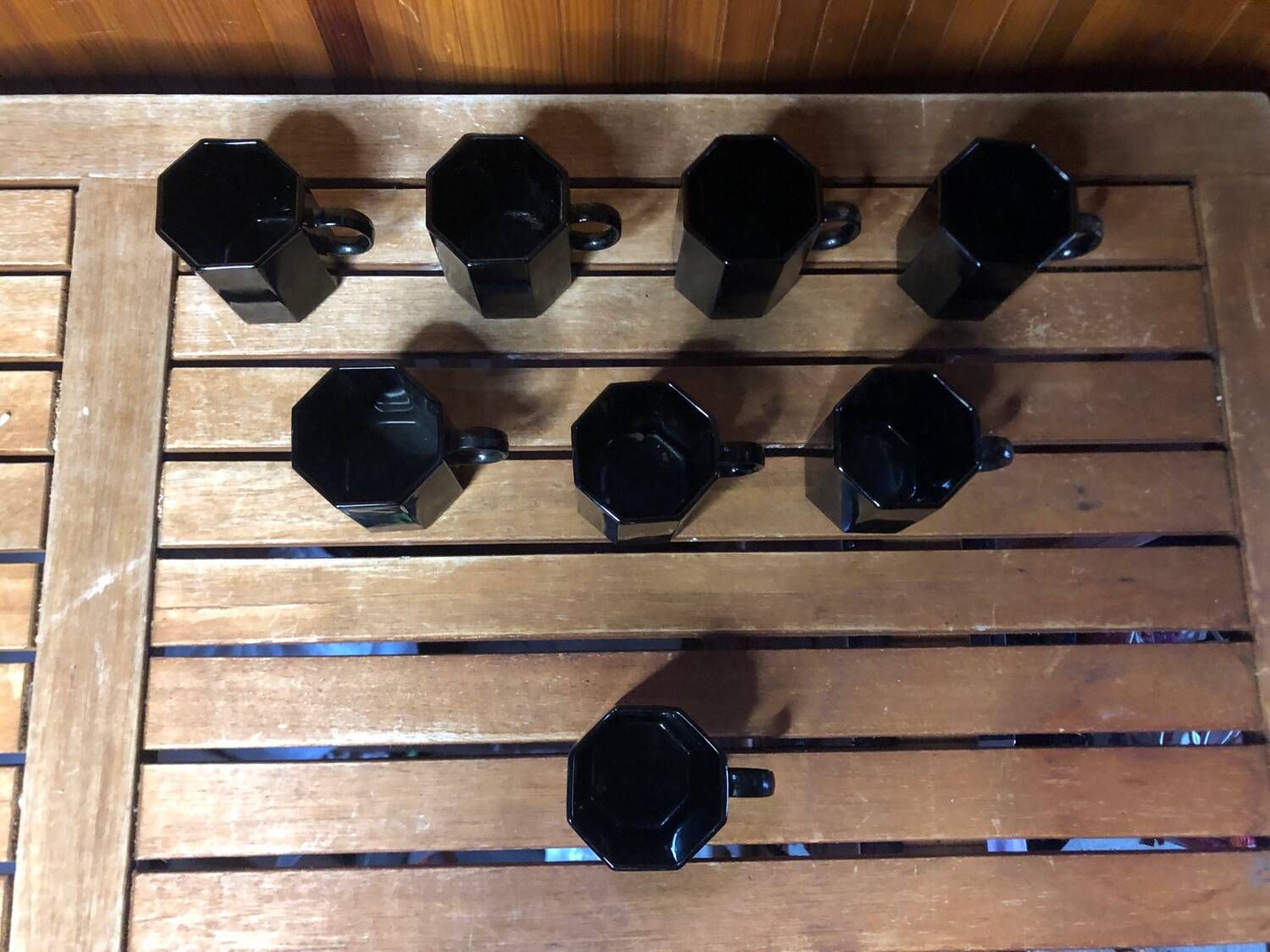 Series Of 8 ESSO Cups Black Ceramic Collection France Vintage
