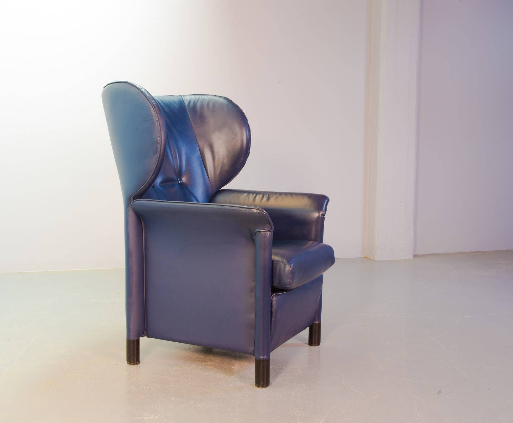 Wittmann Petrol Soft Leather Wing Chair Designed Model Aura  by Paolo Piva