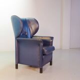 Wittmann Petrol Soft Leather Wing Chair Designed Model Aura  by Paolo Piva