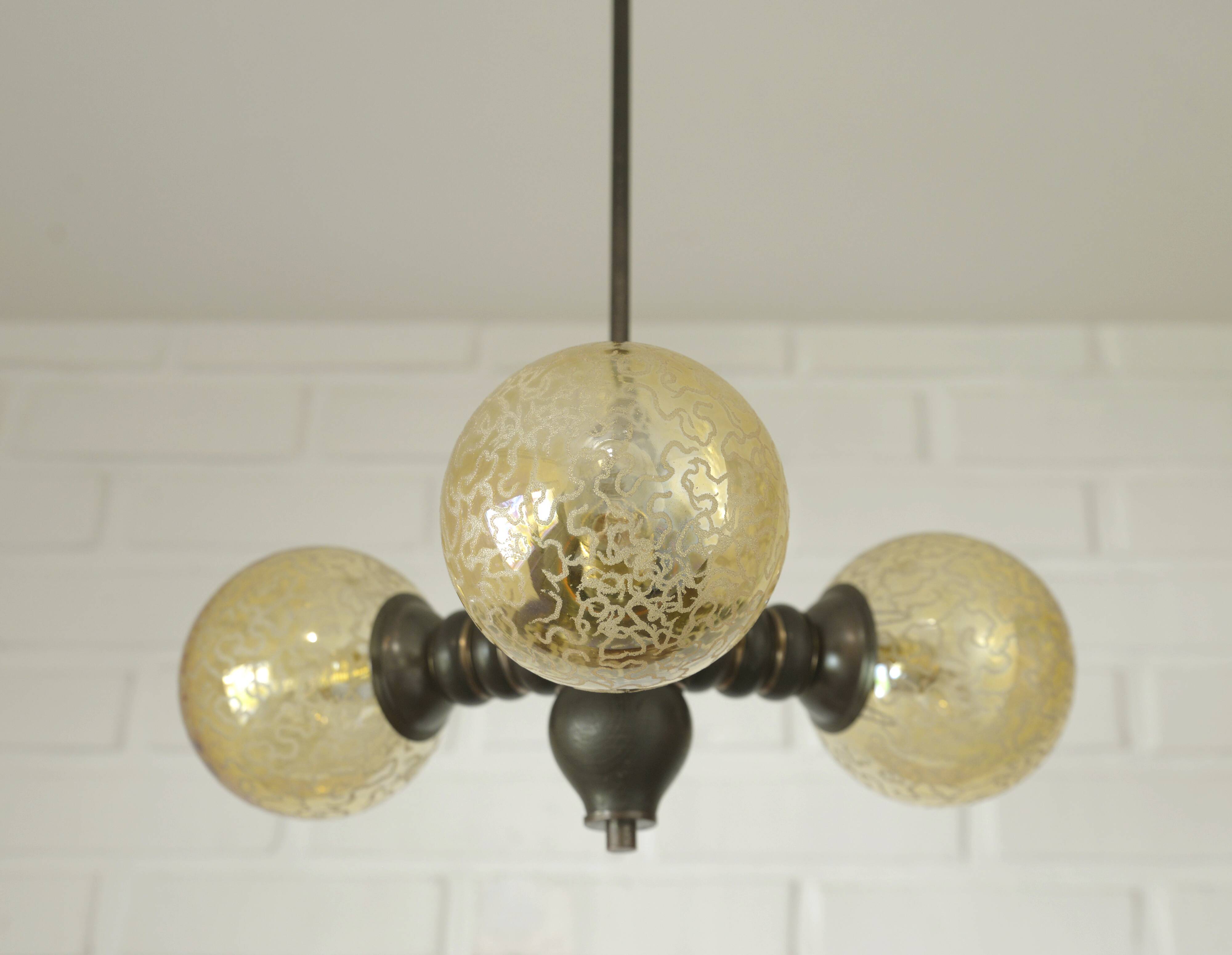 Wooden sputnik vintage pendant lamp / mid-century rustic hanging lamp 1970s