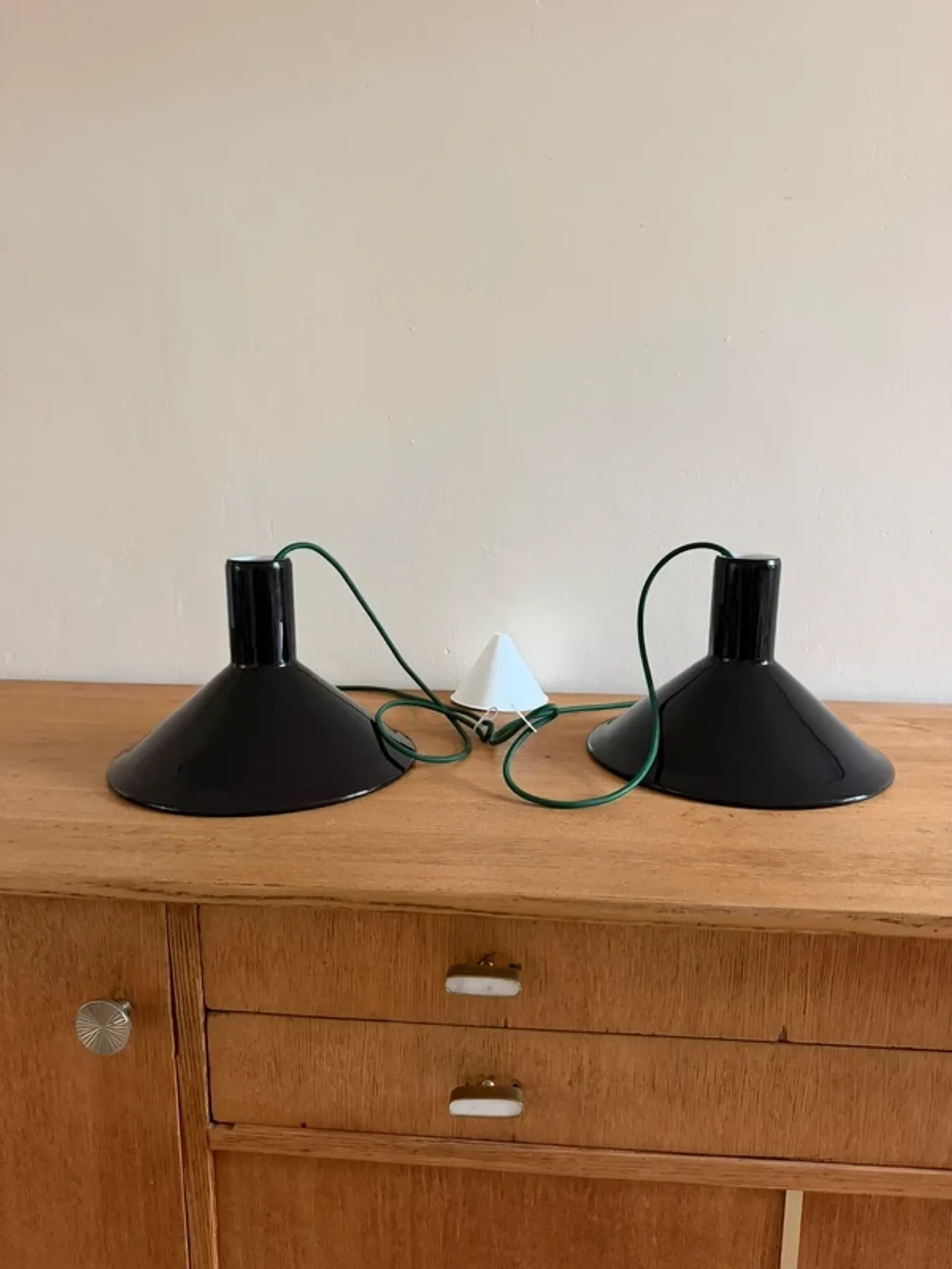 Vintage 2x Holmegaard P&T pendants - Michael Bang - Danish design lamp