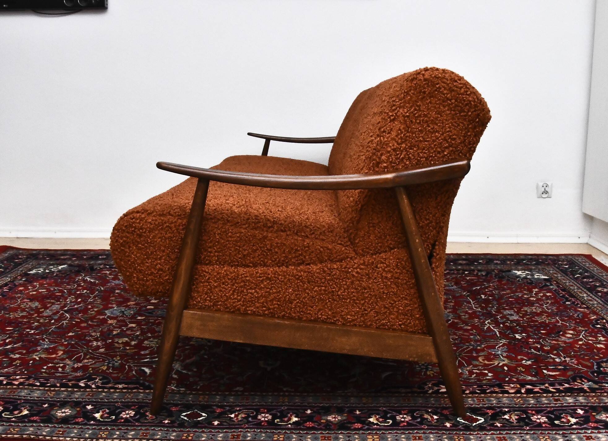 Scandinavian-style folding sofa in brown boucle fabric, 1960s