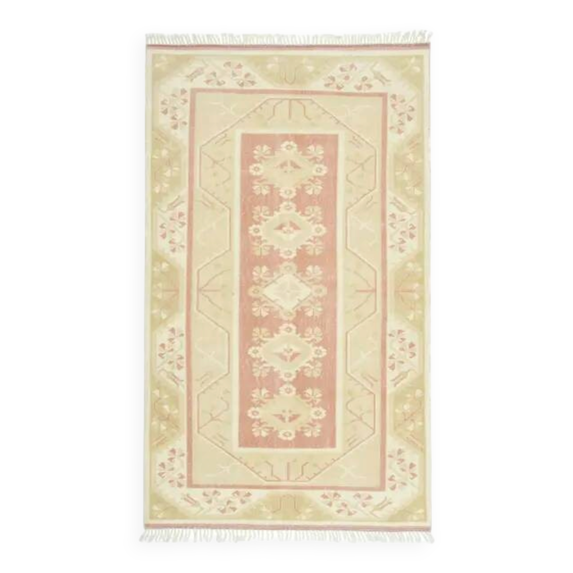 1970s Vintage Turkish Oushak Handmade Wool Cotton Beige Area Rug 153x260