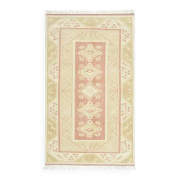 1970s Vintage Turkish Oushak Handmade Wool Cotton Beige Area Rug 153x260