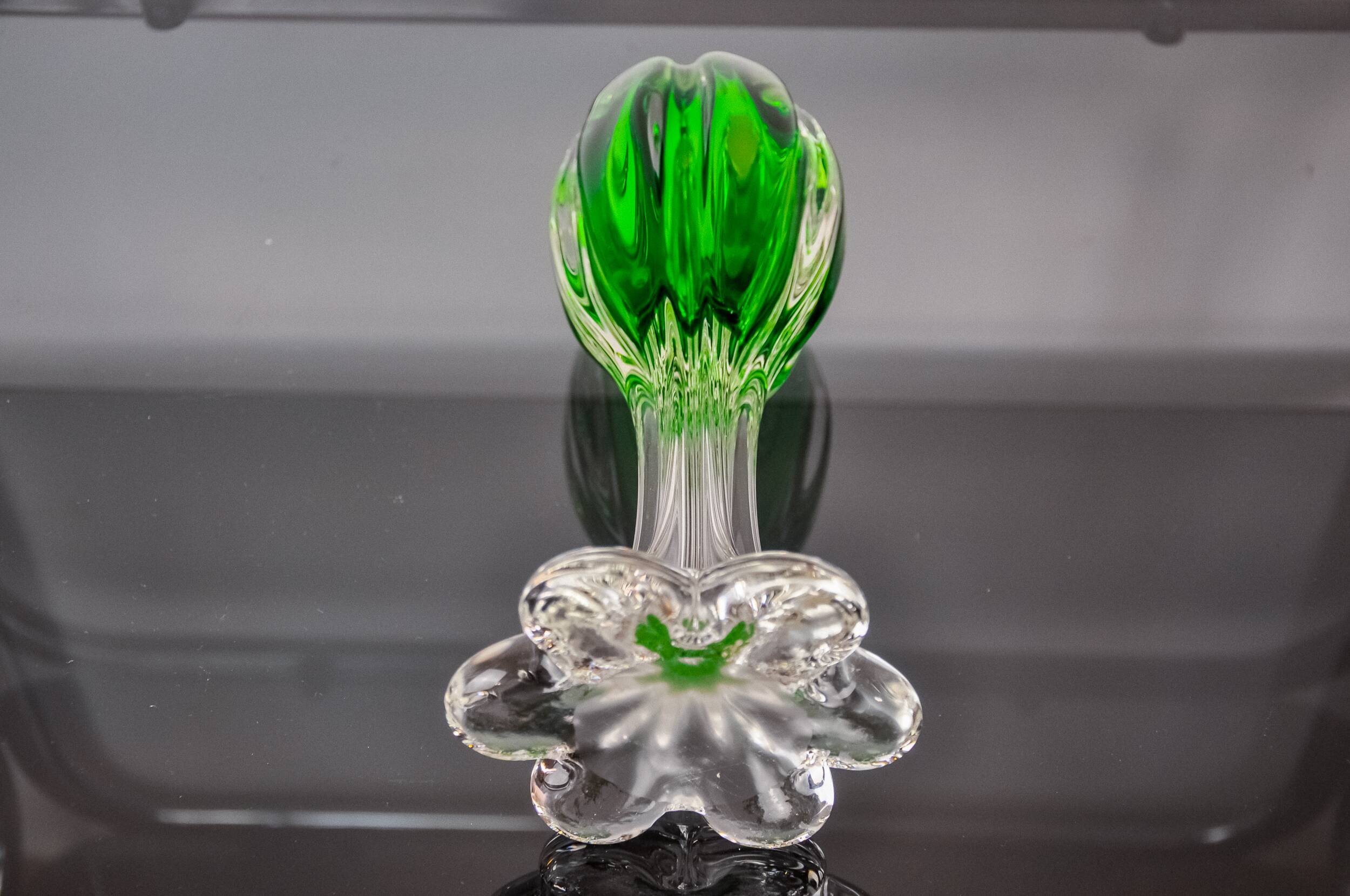 Sommerso green candle holder by Flavio Poli for Seguso, Murano glass, Italy, 1970