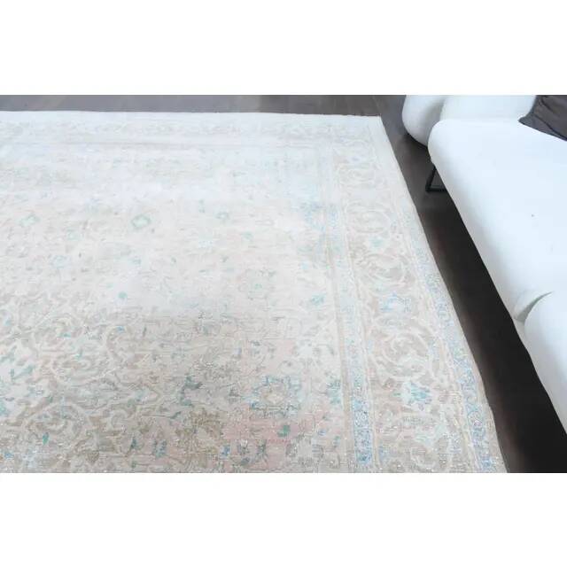 1970s Vintage Persian Handmade Wool Cotton Light Brown Area Rug 284x380