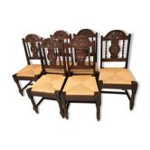 Ensemble de 6 chaise paille et bois tourné vintage