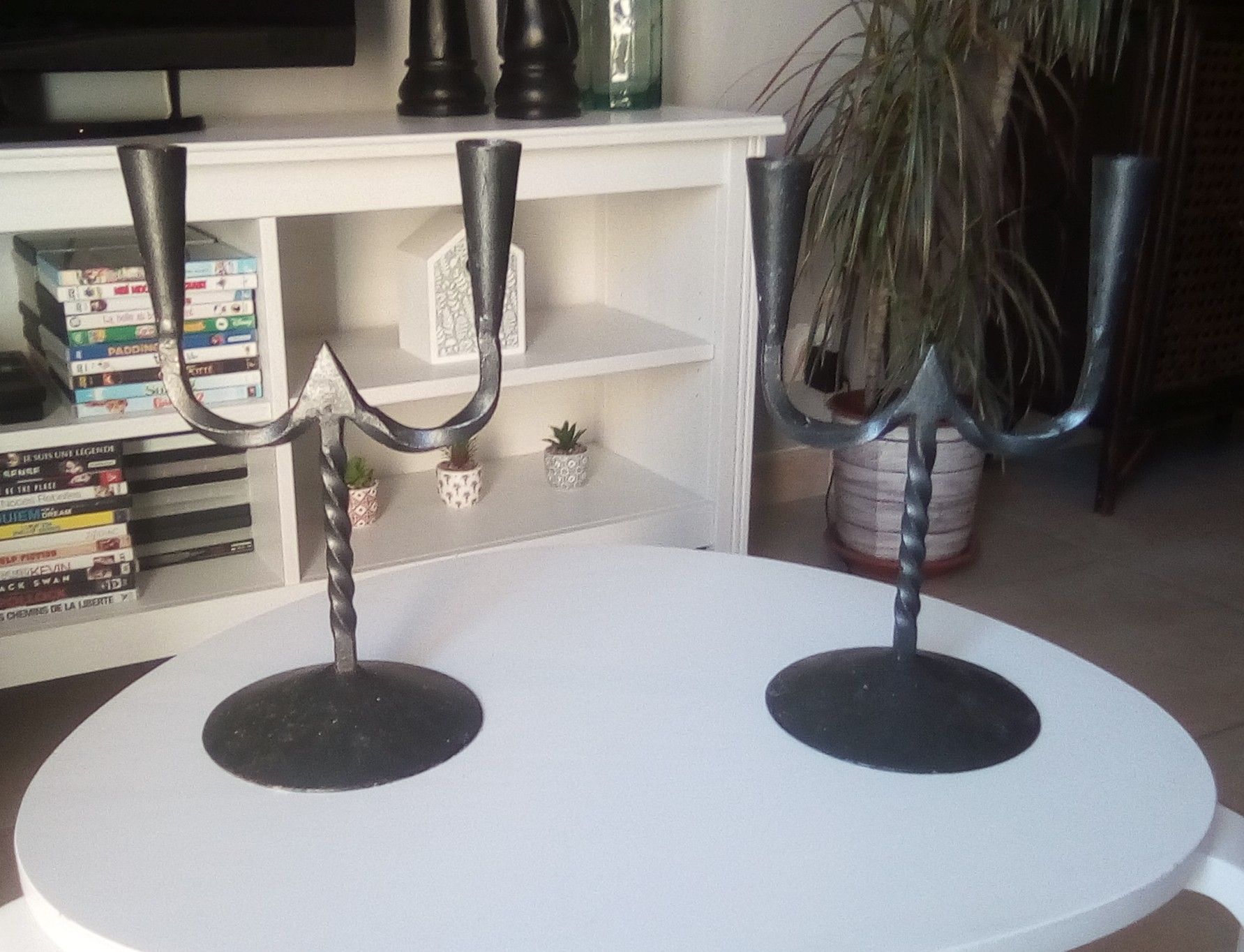 Pair of ancient wrought iron chandeliers in medieval high era 17th century