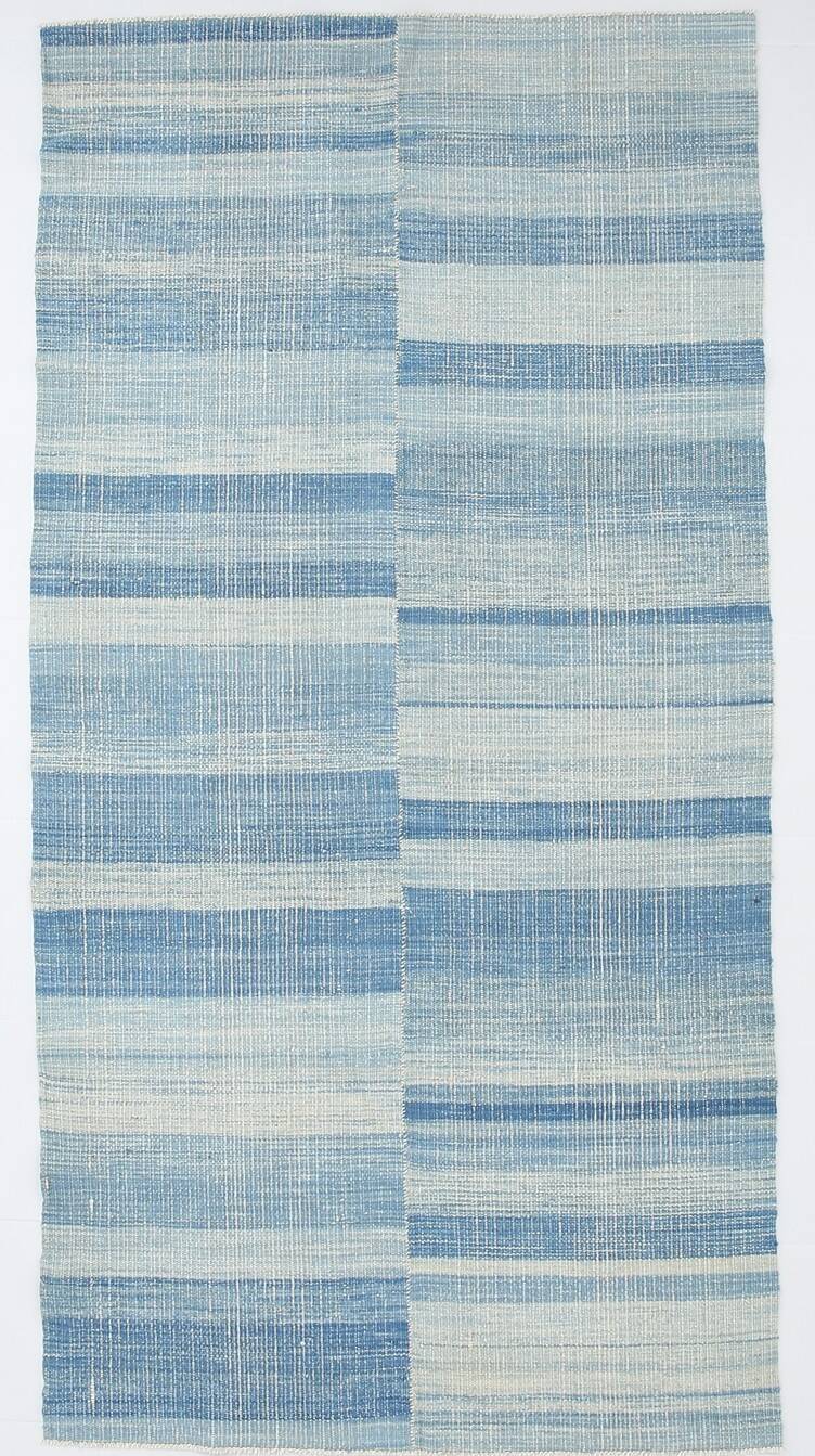 5x10 Kilim Ice Blue Handwoven Kilim Rug, 147x288 Cm