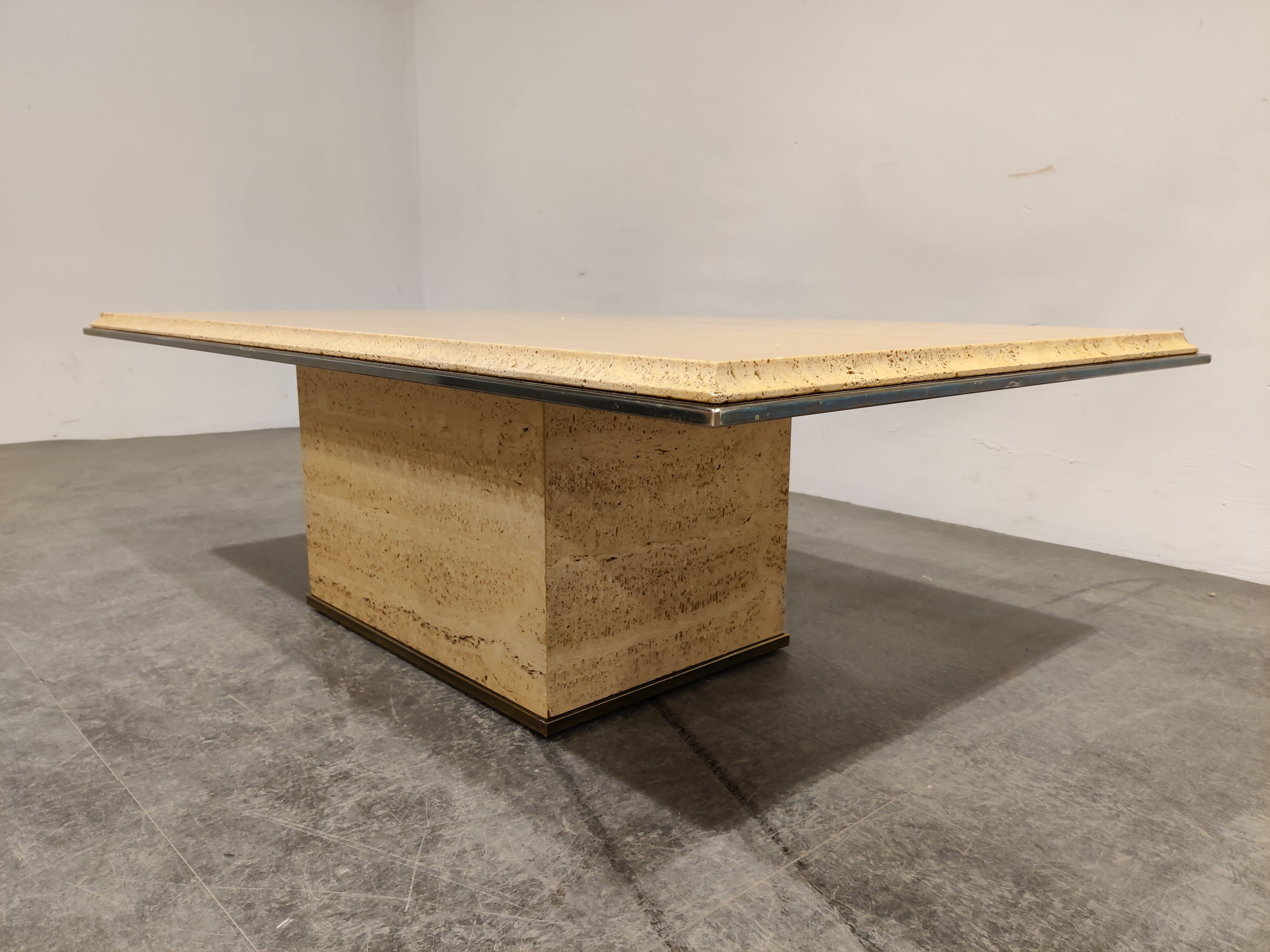 Vintage travertine and brass coffee table by Fedam, 1970s