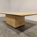Vintage travertine and brass coffee table by Fedam, 1970s