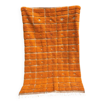 Tapis berbère beni ouraine en laine naturelle authentique orange 1,5/2,5 m
