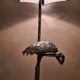 silver metal lamp, heron, wader, bamboo