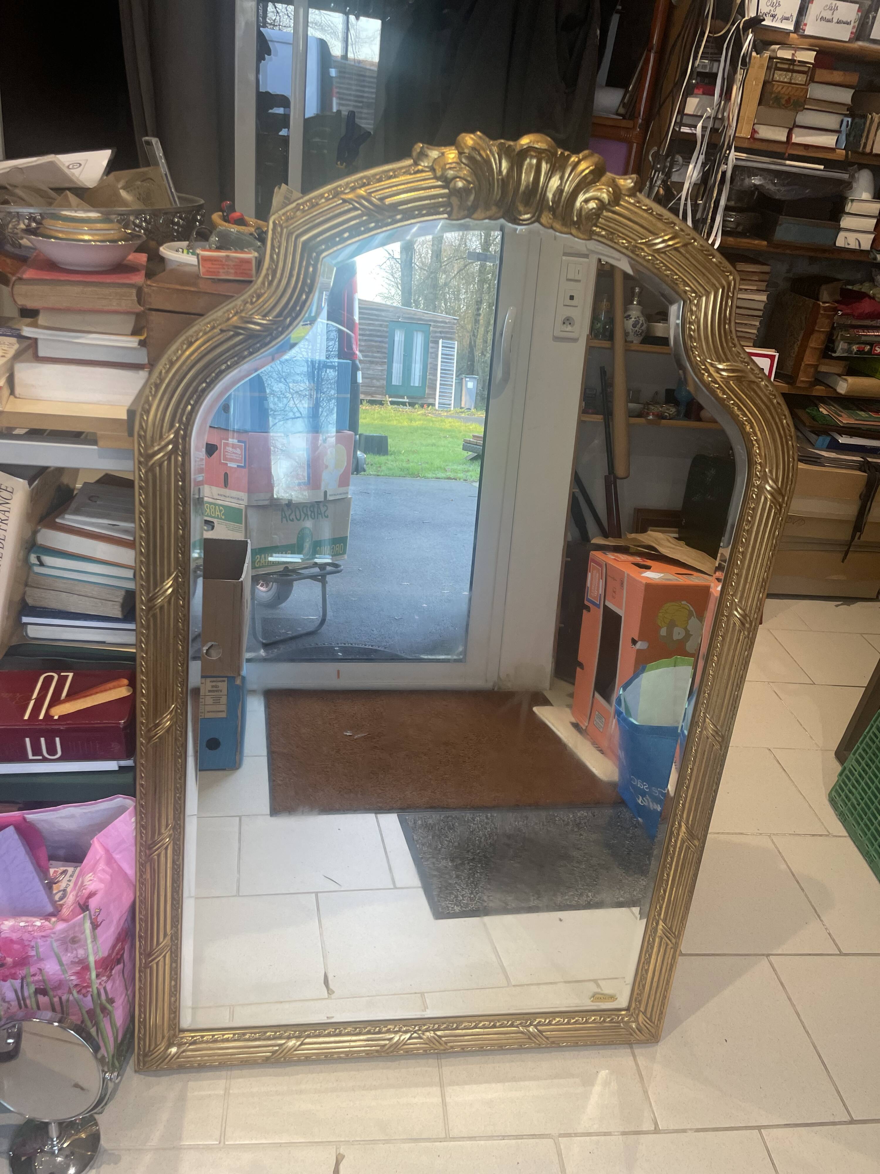 Imposing neo-classical style mirror, wood and stucco "Deknudt"