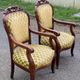2 Louis XV cabriolet armchairs in wood and embroidered golden fabric.