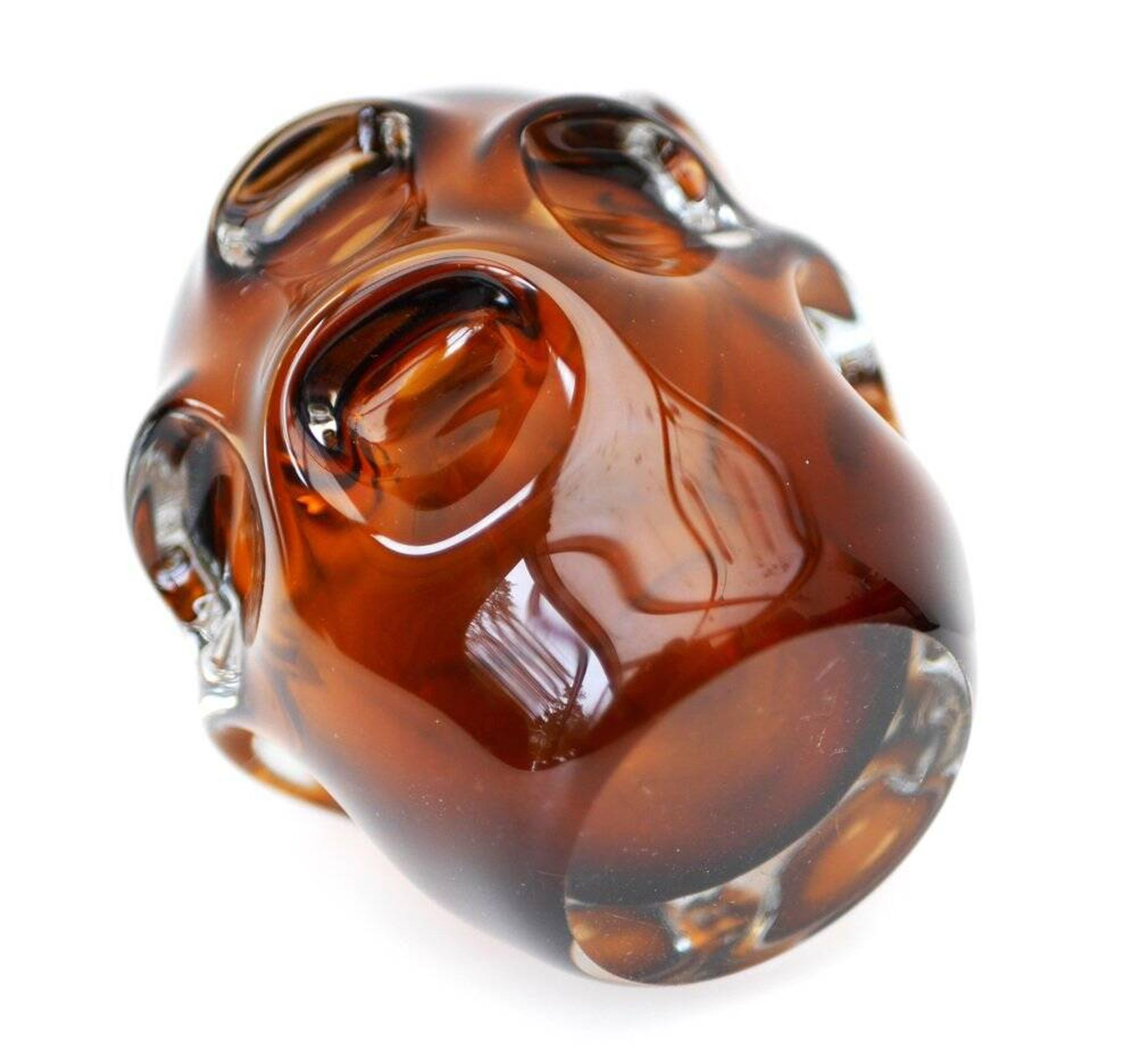 Mid-century modern biomorphic-shaped handmade crystal vase in amber and brown attributed to Börne Augustsson for Åseda, Sweden