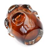 Mid-century modern biomorphic-shaped handmade crystal vase in amber and brown attributed to Börne Augustsson for Åseda, Sweden
