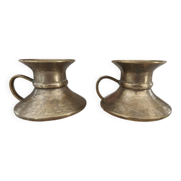 Set of 2 brass candlesticks with handles called "cellar rat"