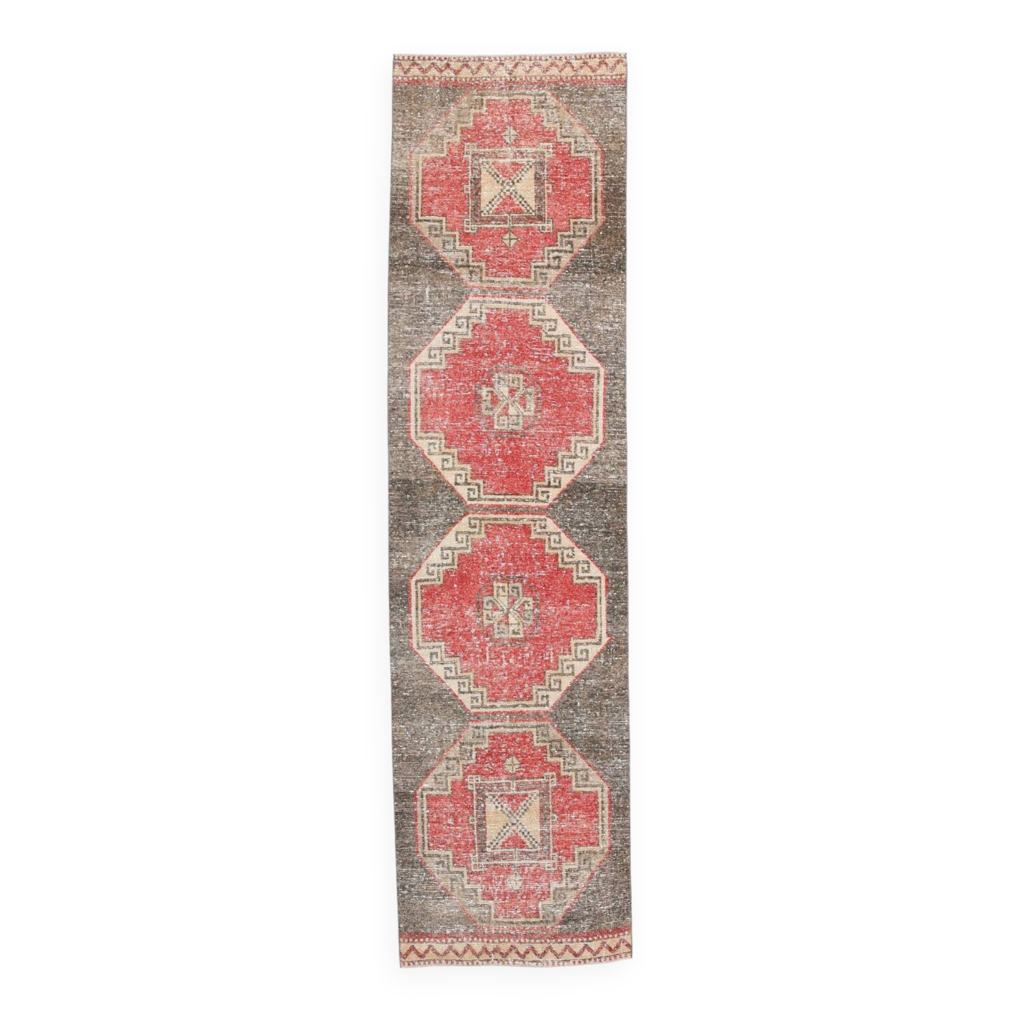 3x10 Red Brown Tribal Pattern Vintage Runner Rug, 78x305Cm