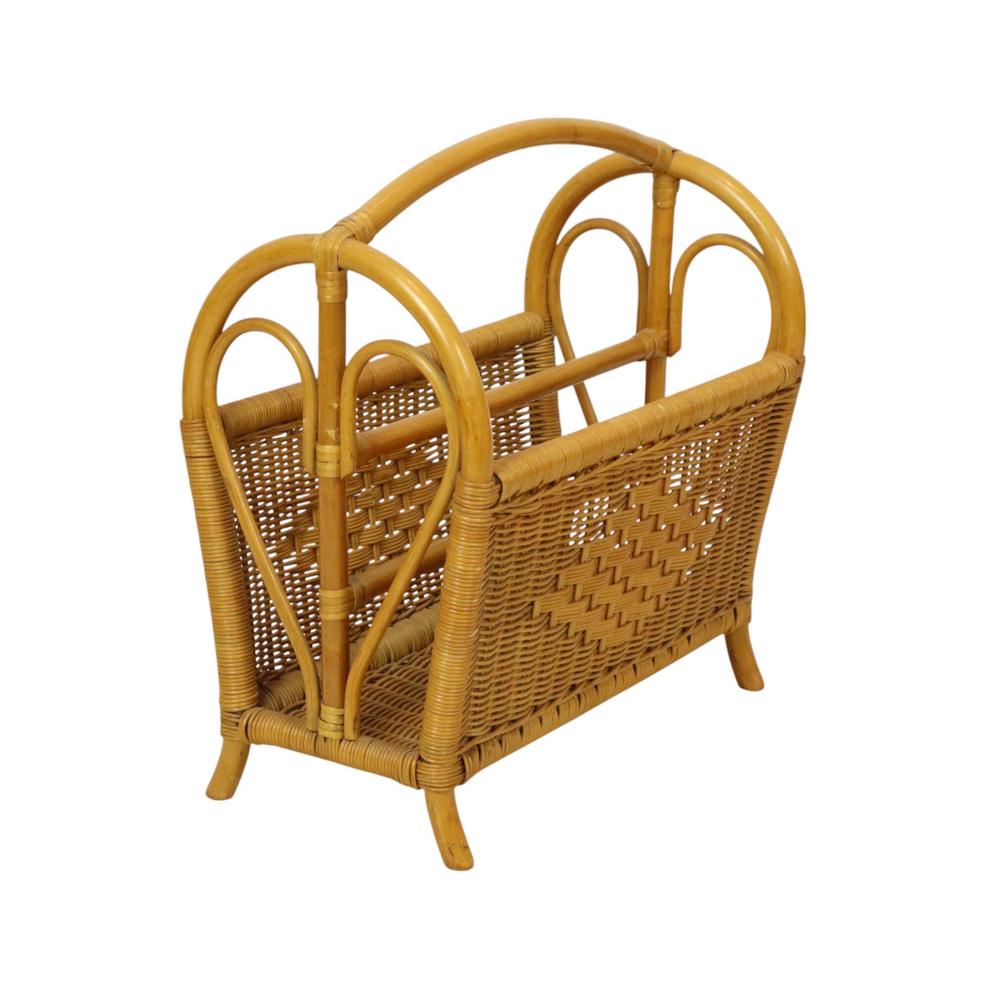 Vintage Boho Bamboo Rattan Magazine Rack 80s