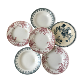 Set of 6 hollow plates Terre de Fer late nineteenth (Digoin Henry, Saint-Amand Campanule, etc.)