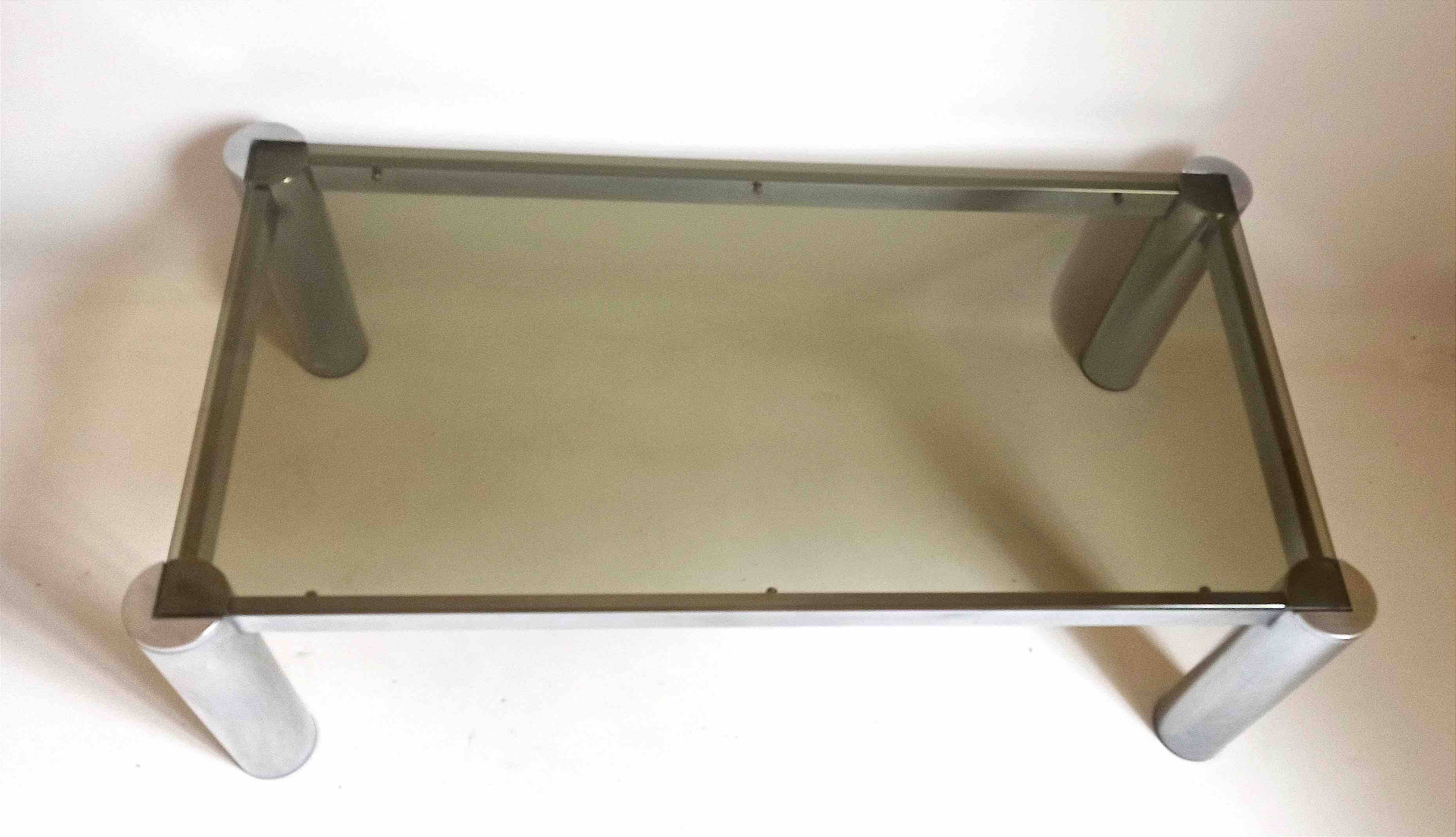Rectangular coffee table 70s chrome and smoked glass 105 x 55.1 x 35.5 cm height