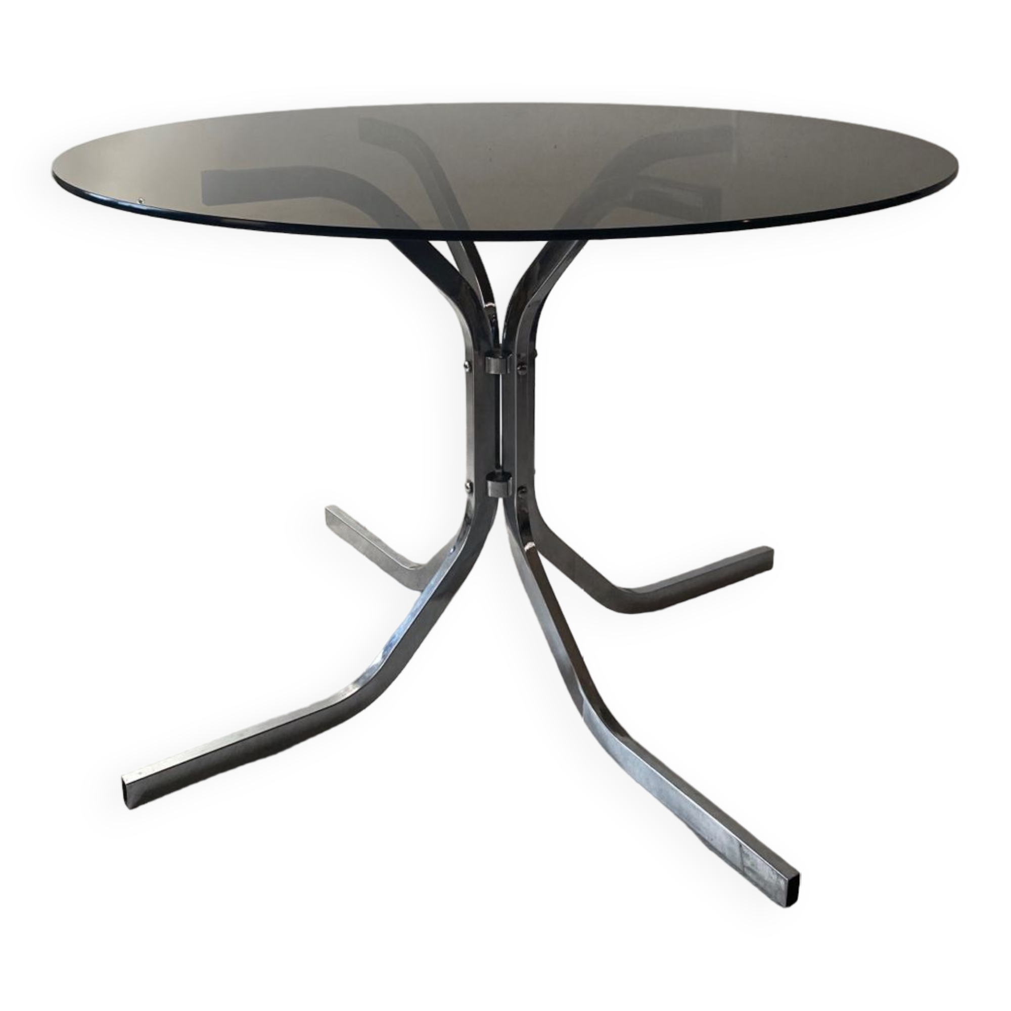 Round table smoked glass chrome legs 1970