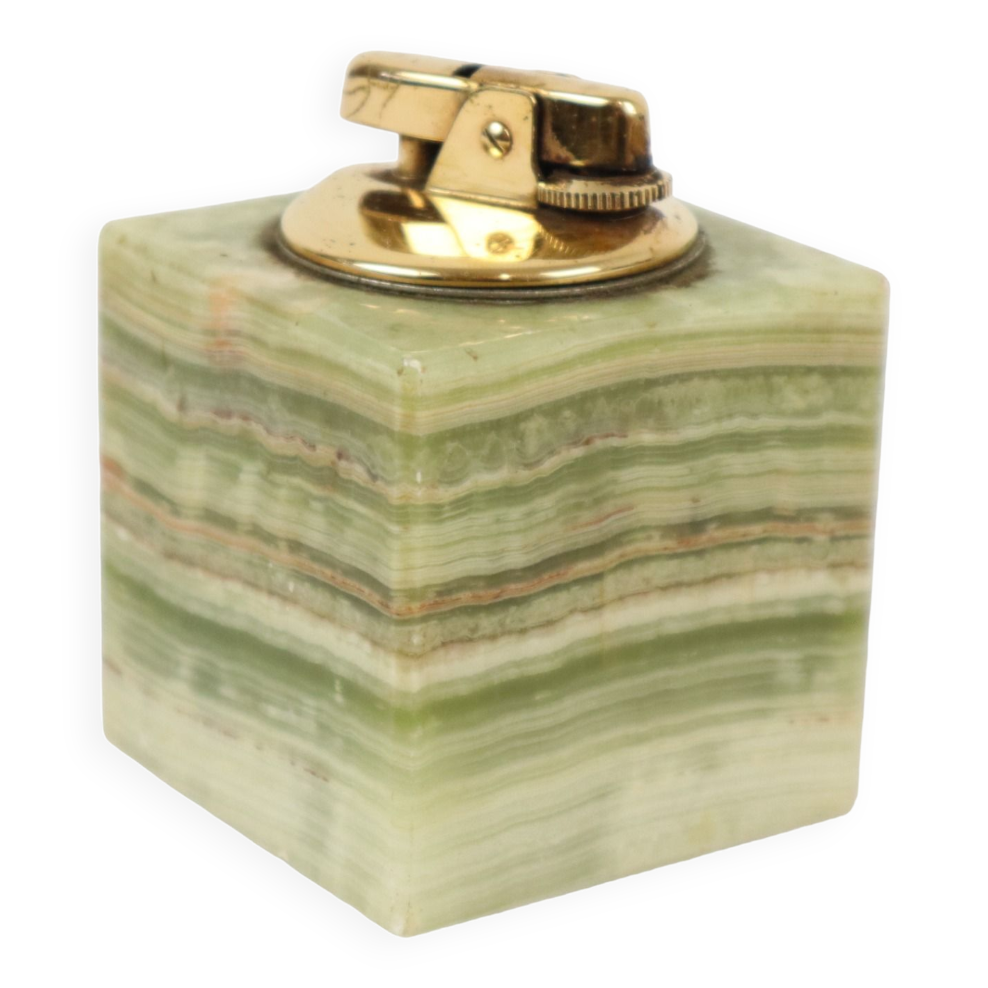 Ronson lighter green onyx marble vintage smoking item cube 6cm