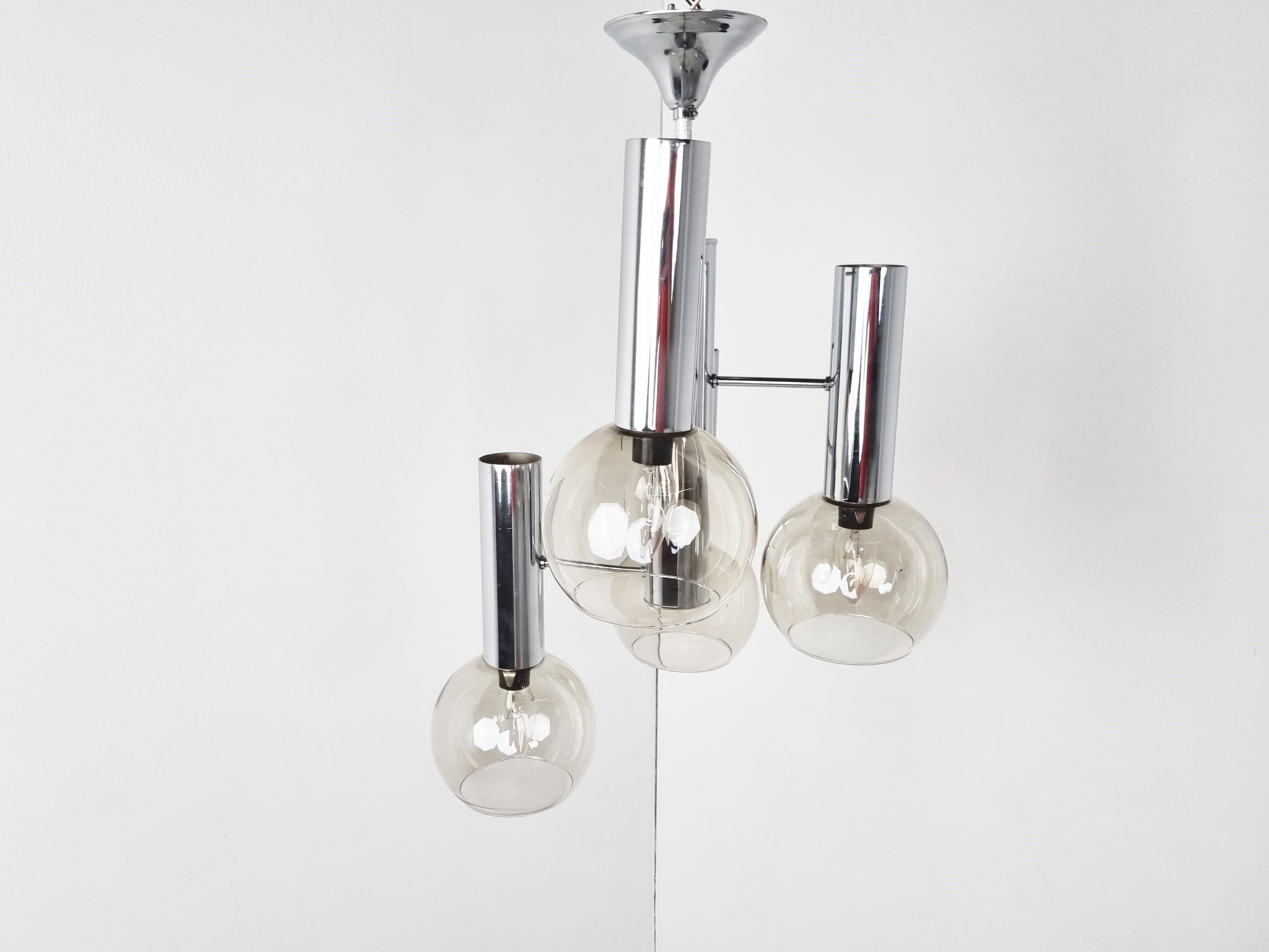 Vintage glass globe chandelier, 1970s