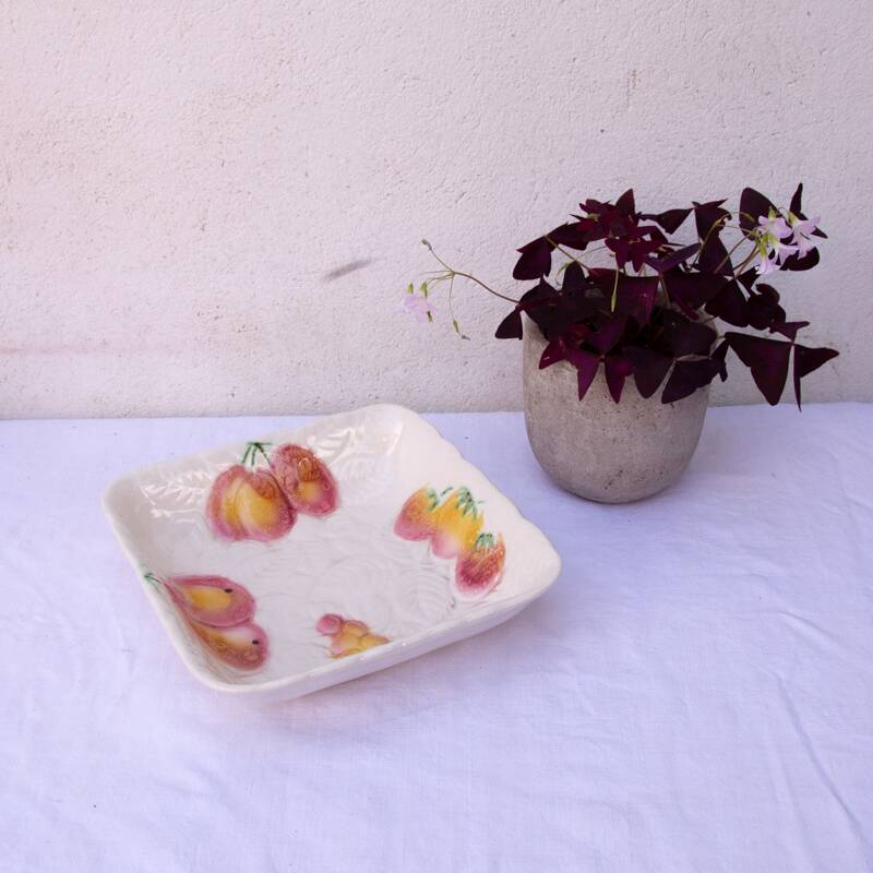 Sarreguemines barbotine square salad bowl fruit decoration