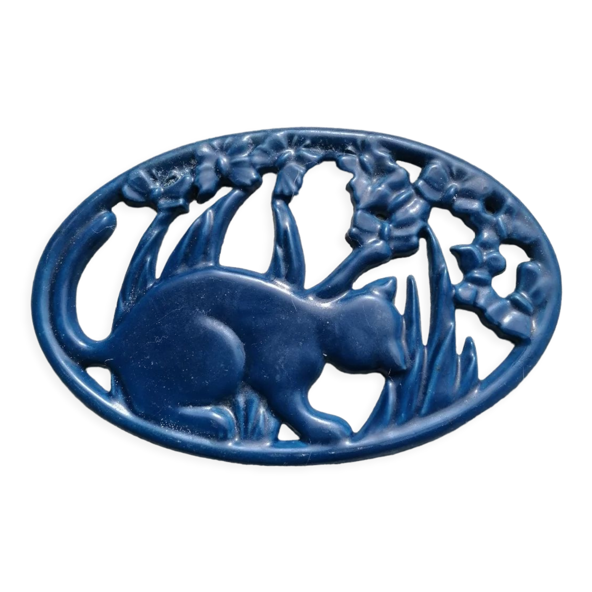 Dessous de plat fonte émaillée invicta chat bleu