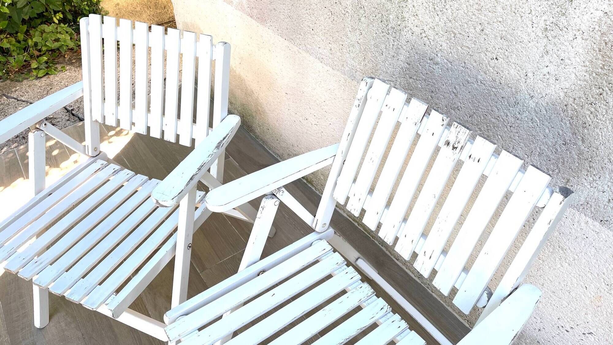 Pair of vintage wooden garden armchairs by r.gleizes