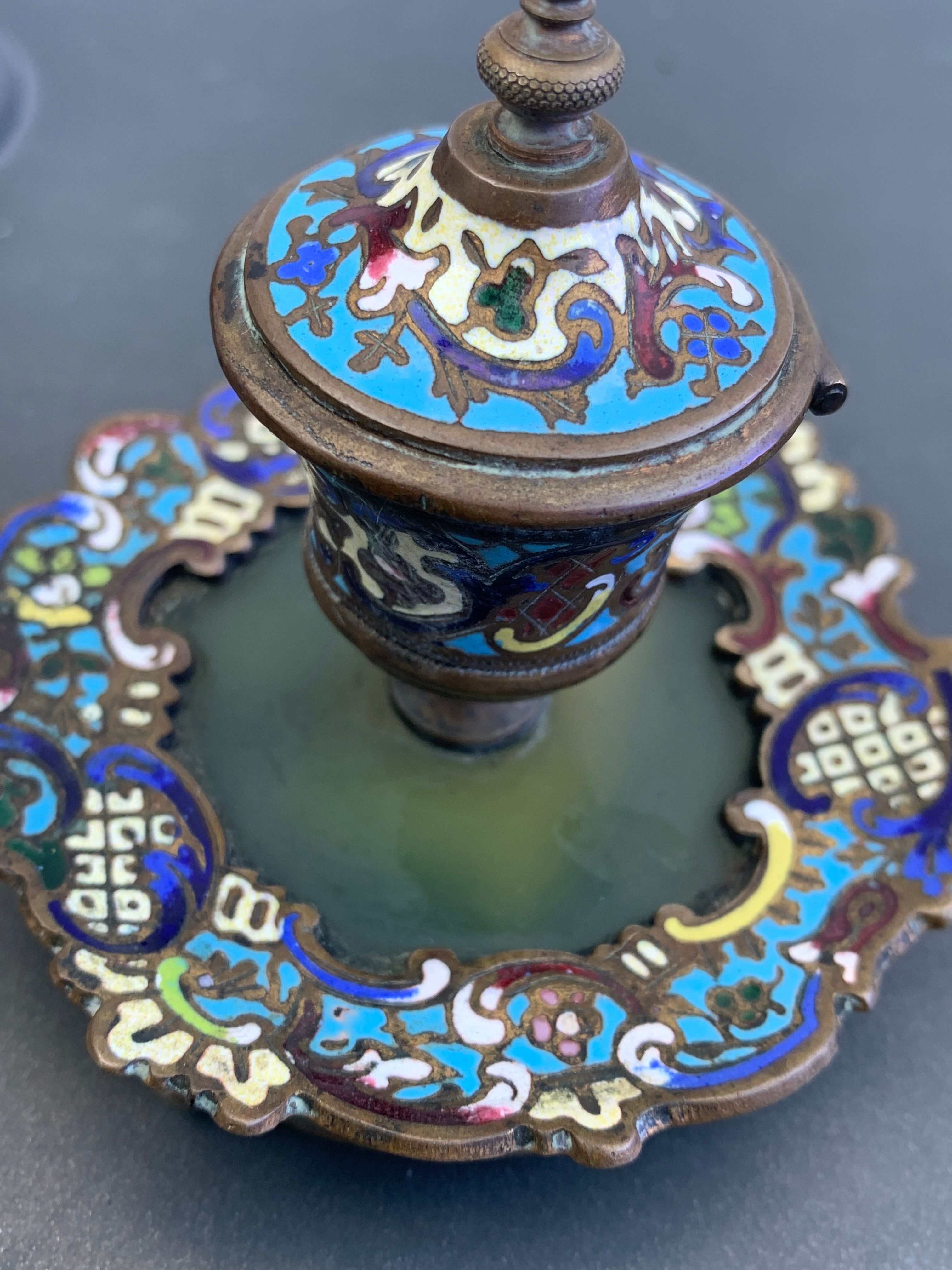 Bronze inkwell, cloisonné enamels, Napoleon III era