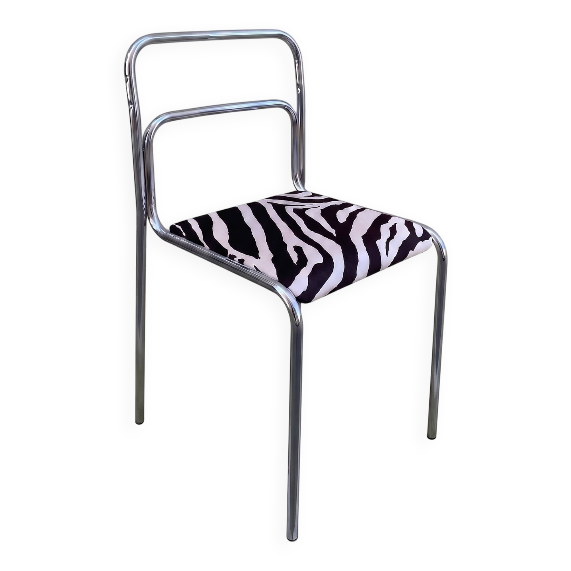 Chrome chair in Bauhaus style with zebra fabric