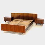 Vintage mid century double bed bedroom set in rosewood & brass, 1960s