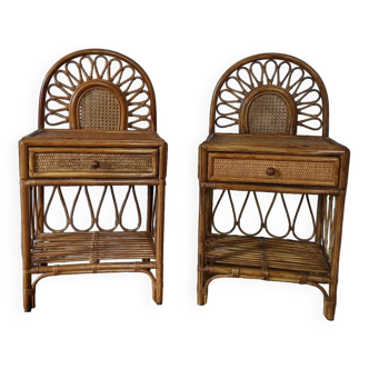 Pair of rattan bedside tables