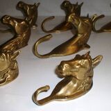 Set of 10 heavy brass horse coat rack wall hooks