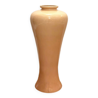 Large pink cracked ceramic vase by François Chatain