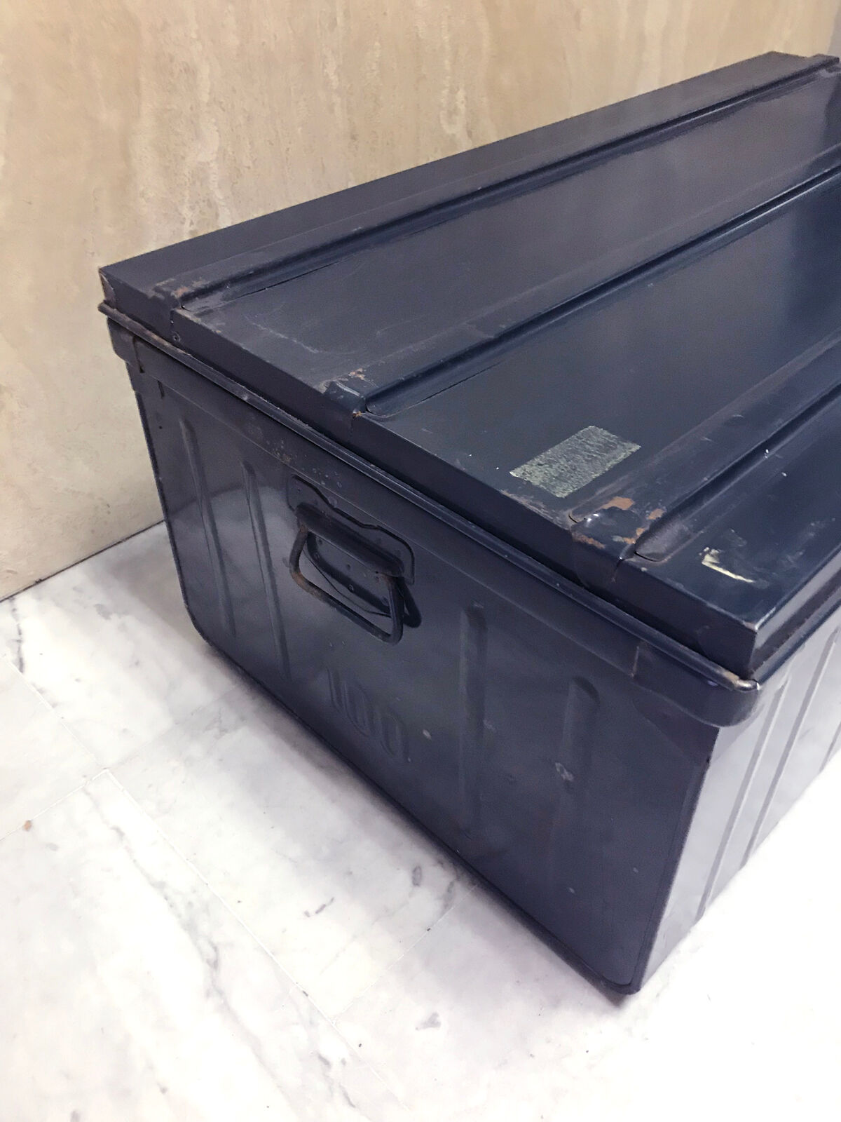 Large blue metal canteen
